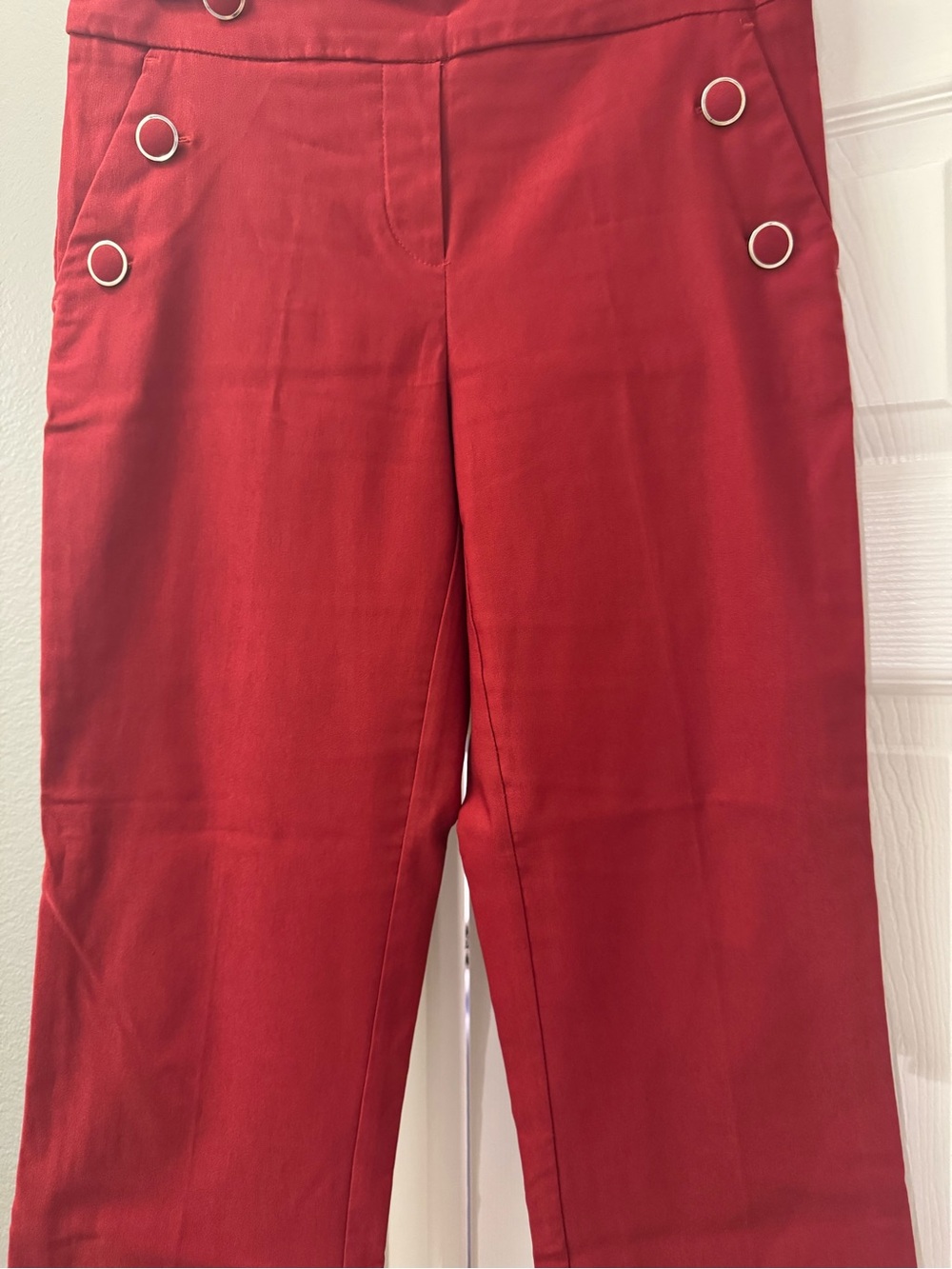 Jules & Leopold Stretch Red Tailored Pants with Gold Front Buttons Size Small